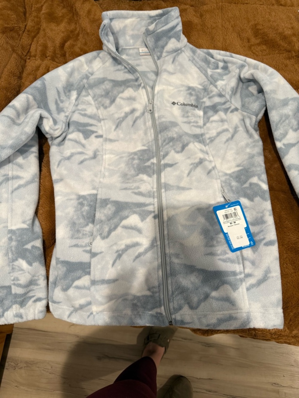 Columbia Blue and White Marble-Print Fleece Jacket